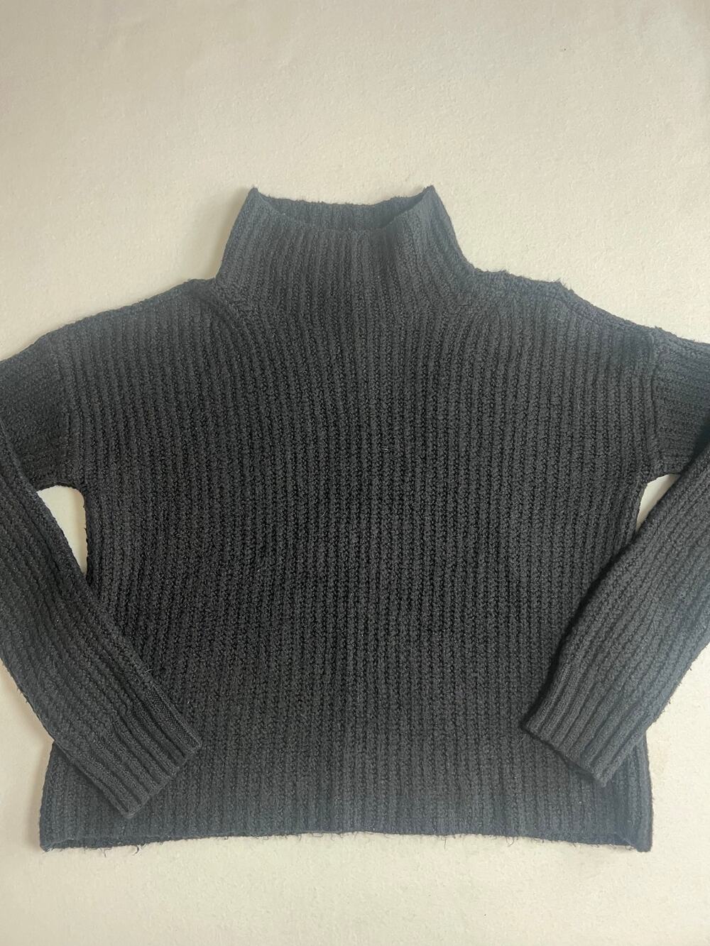 Anthropologie Womens XS Black Chunky Mock Neck Sweater Oversized Cotton Blend